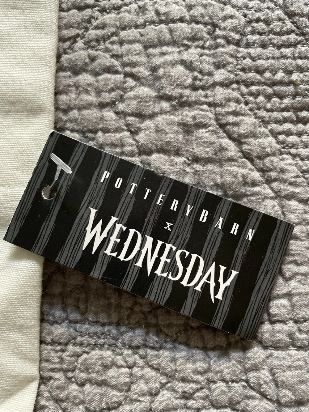 Pottery Barn Cream Cloth wine holder with Wednesday & wine stopper